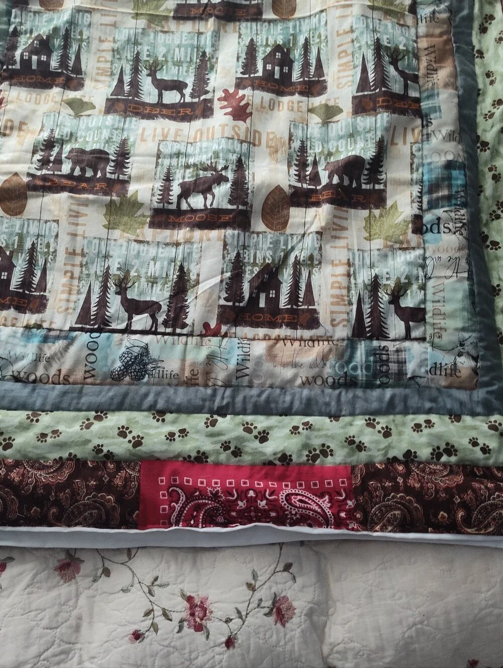 Rustic Cabin Patchwork Quilt Handsewn By Myself 60